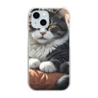 Ken17のソファのクッションの上で眠る猫 Clear Smartphone Case