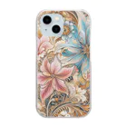 使いやすいデザインがいいね！のお花のバティック柄 Clear Smartphone Case