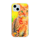 猫好きの谷の猫の水彩画/花畑のオシキャットねこのイラスト/キジトラネコ Clear Smartphone Case