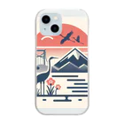 moontajの夕陽に映える鶴と富士 Clear Smartphone Case