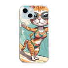 ハワイライフのSURFING猫（女の子バージョン） クリアスマホケース