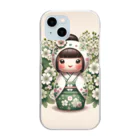 ぷぷオレンジのkokeshi dolls白い花 Clear Smartphone Case