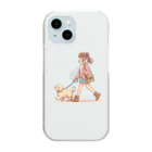 南国のかわいい犬と散歩をする女性 Clear Smartphone Case