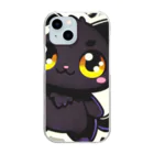 hiiro_catの魅惑の黒猫が、カラフルな背景と調和してかわいさを放つシーン Clear Smartphone Case