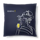 ビールとアート TM-3 Designの名画 × BEER（浮世絵男女）白線画-ネイビー Cushion