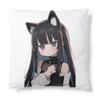 ケモ耳美少女キツネちゃん（AIart）の長い黒髪の愛らしい獣耳の少女 Cushion