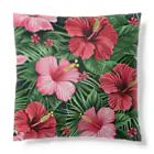 オンラインショップイエローリーフの赤色の花ハイビスカス Cushion