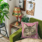 猫のきぬくんのお店のエマちゃんときぬのクッション　ピンクとターコイズ Cushion