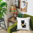 幸運のしっぽの黒猫と虹の首輪 Cushion