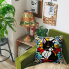 Sayuzu のステンドグラスの黒猫 Cushion