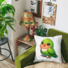 酉年による鳥好きのための鳥デザインの鮮やかなグリーンカラーのセキセイインコ Cushion