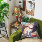 ニコちゃんのご飯の前で座り込む仕草の猫 Cushion