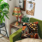 まみおデザインの植物に囲まれたカラフルな家 Cushion