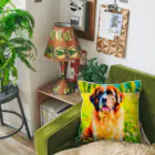 犬好きのしましまの水彩画の犬 花畑のセントバーナードのイラスト Cushion