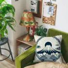 Cool Japanese CultureのMinimalist Traditional Japanese Motif Featuring Mount Fuji and Seigaiha Patterns Cushion