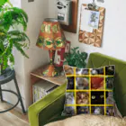 funny-boneの猫にゃ パッチワーク風 cat patchwork イエロー yellow Cushion