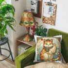 ゆまちゃんの開運雑貨屋さんのお客様を招く左手招き猫ミュシャ風 Cushion