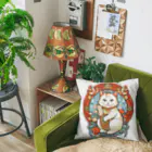 ゆまちゃんの開運雑貨屋さんのカモーンキャット？欧米の招き猫ミュシャ風 Cushion