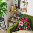 オンラインショップイエローリーフの赤色の花ハイビスカス Cushion