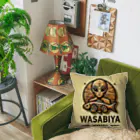 わさび屋の宇宙人の木彫×WASABIYA Cushion