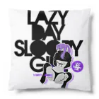 loveclonesのLAZY DAY SLOOPY GIRL 0574 ブラックフーディー女子 エロポップ ロゴ Cushion