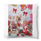 柴犬グッズ専門店 あられ堂の柴犬 MARRY CHRISTMAS ! 赤いリボン Cushion