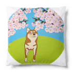 わんらぶの桜道通り行くわんちゃん Cushion