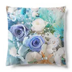 meke flowersのマリンブルーローズとシェルのおしゃれな花柄 Cushion