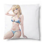 AIオリジナルイラスト　美女男子の金髪の彼女が下着姿で魅了する Cushion