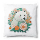 りんりんの可愛いシロクマちゃんショップ　かわいいよ！の花に囲まれている白くま Cushion