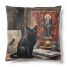 叶和の絵画風の黒猫🐈‍⬛ Cushion