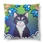 rit=ndのflowers and black cat Cushion