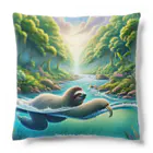 k.a.u.j.7の時間の流れを象徴する川の中でゆったりと泳ぐ、ナマケモノの姿🌿 Cushion