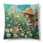 AQUAMETAVERSEのお花畑に囲まれる猫ちゃんと私 アメジスト 2846 Cushion