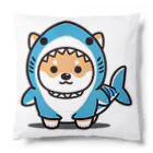柴犬に囲まれたいのサメの着ぐるみを着た柴犬のイラスト Cushion