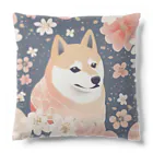 Grazing Wombatの日本画風、柴犬と桜２-Japanese-style painting of a Shiba Inu with cherry blossoms 2 クッション