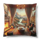 美女 アニメ 風景 の広大な西洋の洋館、暖炉の部屋 Cushion