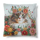 Y m @Y's shopの猫とポップなお花 Cushion