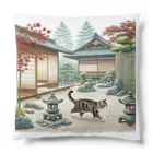 EMAKIの和紋様 x 猫　日本庭園を探索する猫 クッション