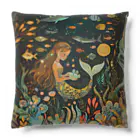 人魚堂の宝石を眺める人魚のクッション Mermaid cushion looking at jewels Cushion