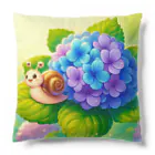 かるるんショップのあじさいとカタツムリ　雨上がり Cushion