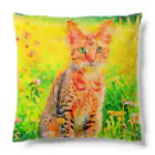 猫好きの谷の猫の水彩画/花畑のオシキャットねこのイラスト/キジトラネコ Cushion