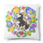 犬グッズの店しえるぶるーのパンジーのリース　黒柴 Cushion