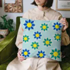 N's Creationの花柄クッション 青＆緑 Cushion