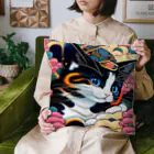 マッケンデジタルワールドの葛飾猫斎　猫名黒雪　浮世絵lofiアートパンクシティ　かわいいねこ Cushion