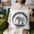 麻の紬風象柄　黒 Cushion