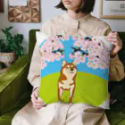 わんらぶの桜道通り行くわんちゃん Cushion