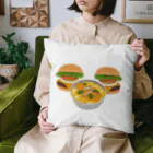 徳原旅行先のお土産屋さんのかつ丼とハンバーガー２個 Cushion