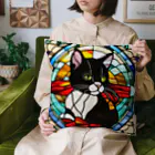 Sayuzu のステンドグラスの黒猫 Cushion