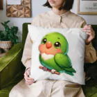 酉年による鳥好きのための鳥デザインの鮮やかなグリーンカラーのセキセイインコ クッション